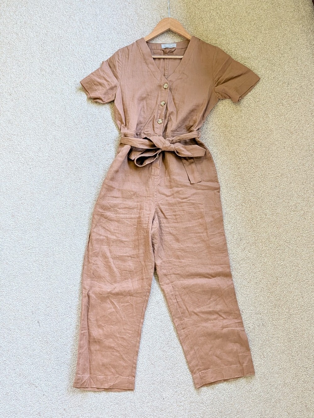 Everlane Linen Short Sleeve Jumpsuit Brown Size 2